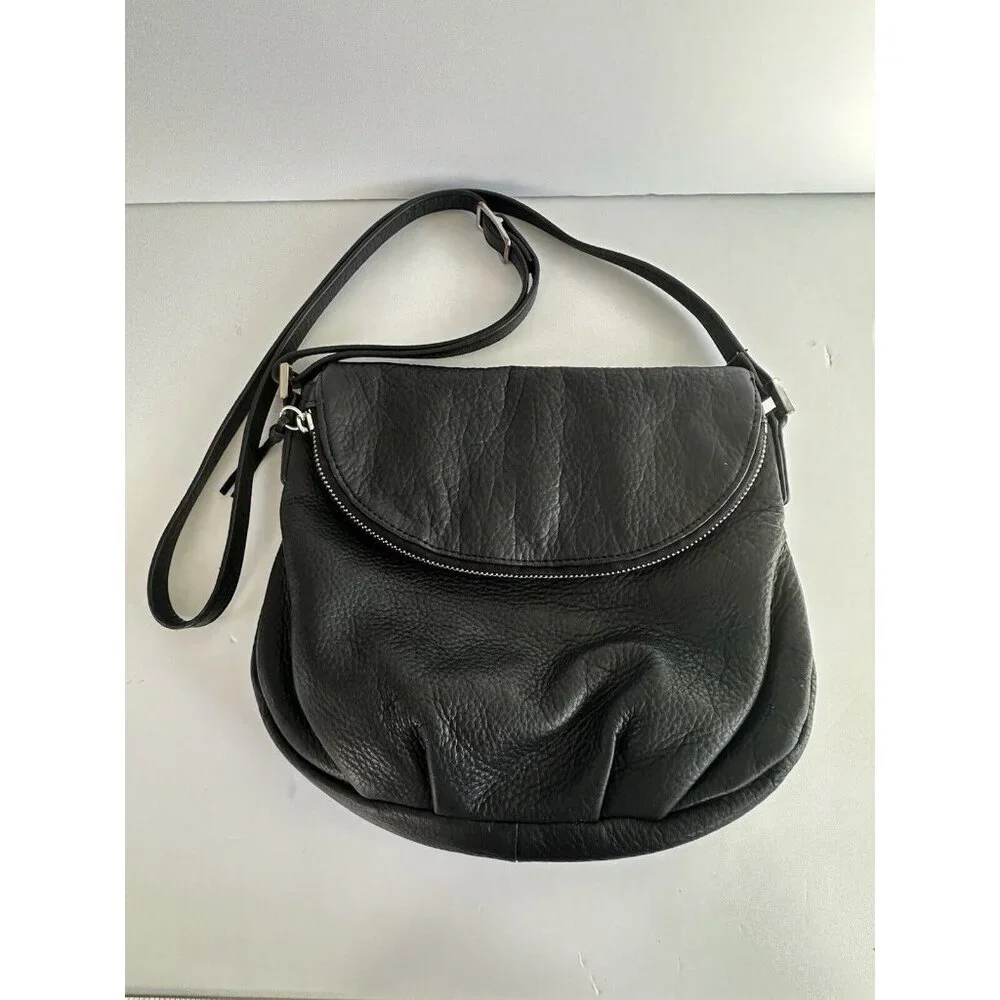 Margot Women's Natalie Handbag Purse Black Leather Flap Zip Crossbody Office Y2K